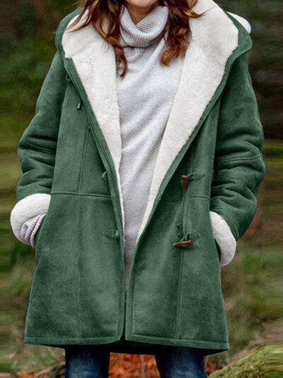 Full Size Pocketed Long Sleeve Hooded Toggle Jacket – Stylish & Functional Outerwear for Women by Stevvex
