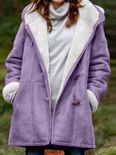 Full Size Pocketed Long Sleeve Hooded Toggle Jacket – Stylish & Functional Outerwear for Women by Stevvex