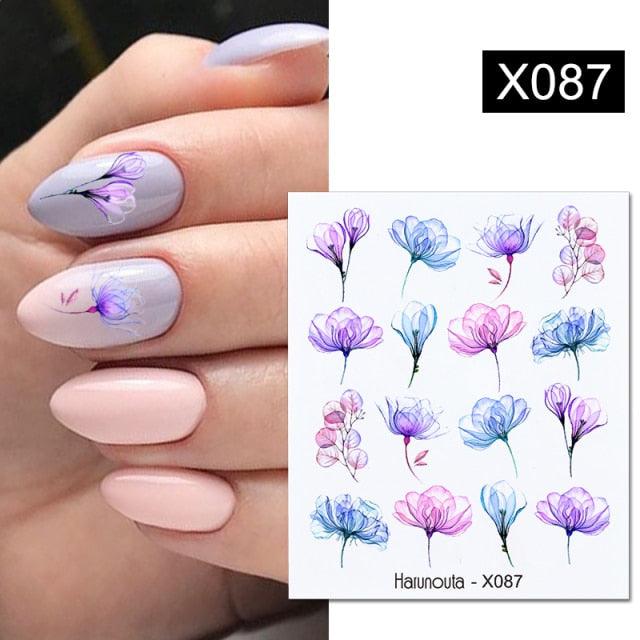 Black Lines Flower Leaves Water Decals Stickers Floral Face Marble Pattern Slider For Nails Summer Nail Art Decoration Summer Stickers on Nails Simple Summer Slider for Manicure Nail Art Watermark Manicure Decor