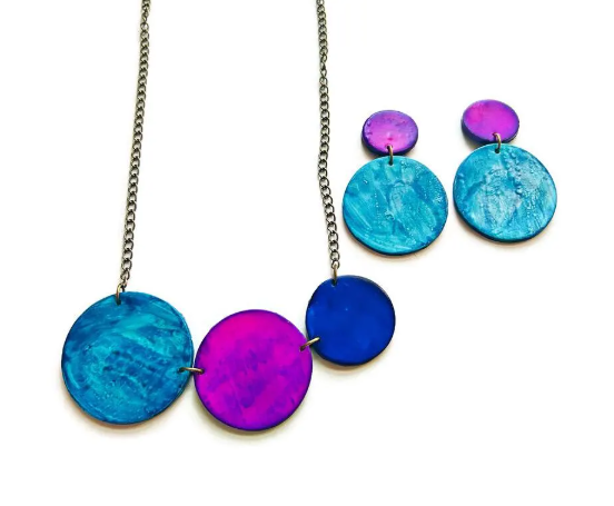 Circle Statement Jewelry Set with Necklace & Earrings