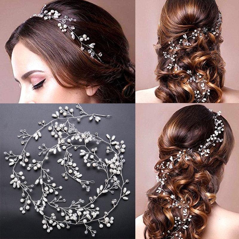 Bridal Wedding Crystal Bride Hair Accessories Pearl Flower Headband Handmade Hairband Beads Decoration Hair Comb Gorgeous Hair Accessories For Women