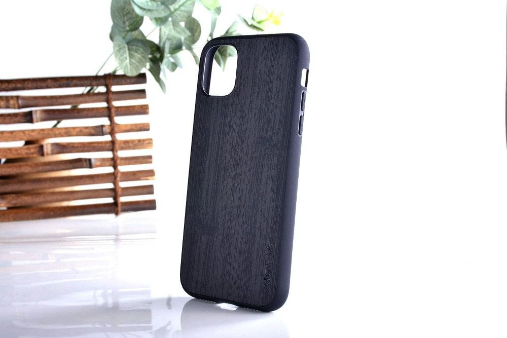 Brown Simple Easy Grip Wooden Design Slim Case for iPhone 11 14 12 13 Pro XS Max x XR mini SE2 SE 7 6 8 6s Plus Cover Wood Bamboo Pattern Leather Vintage Case