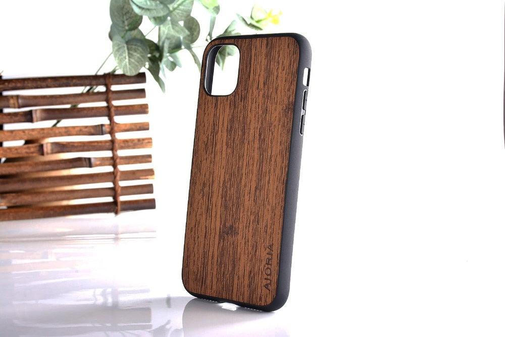 Brown Simple Easy Grip Wooden Design Slim Case for iPhone 11 14 12 13 Pro XS Max x XR mini SE2 SE 7 6 8 6s Plus Cover Wood Bamboo Pattern Leather Vintage Case