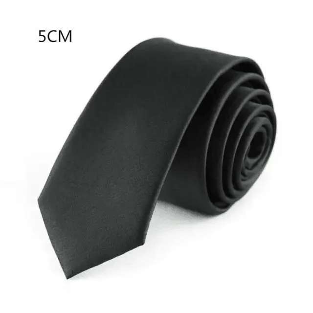 Business Black Skinny Ties Polyester Silk Necktie For Men Washable Formal Office Simple Design Necties Solid Color Skinny Tie Slim Necktie For Men