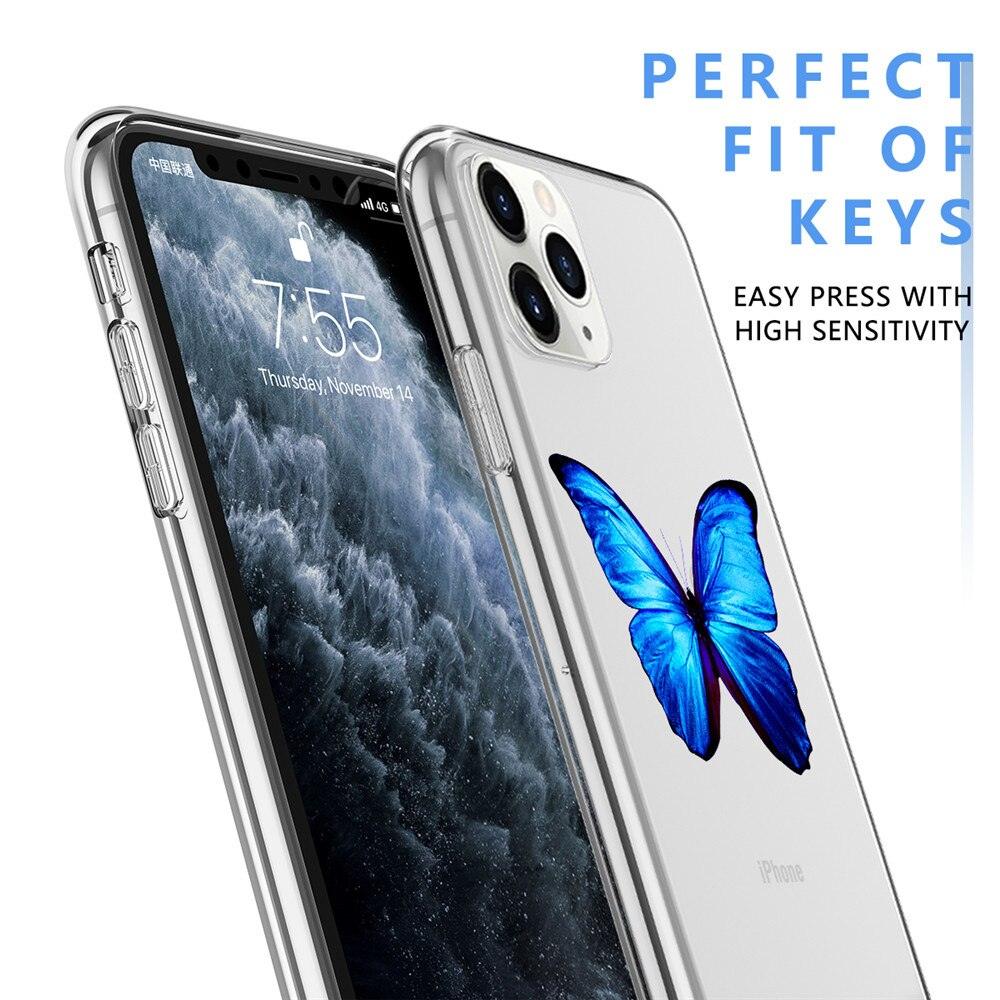 Butterfly Soft Clear Protection Case For iPhone Soft Cover For iPhone 11 12 13 14 Pro Max Mini Crystal Clear Cute Shockproof Slim Fit Bumper Protective Cover Colorful Butterfly Design Case For Girls