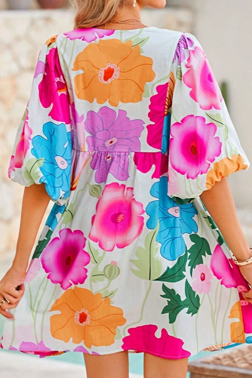 Modern Floral Print Tie Neck Dress Elegant & Timeless Colorful Dress by Stevvex