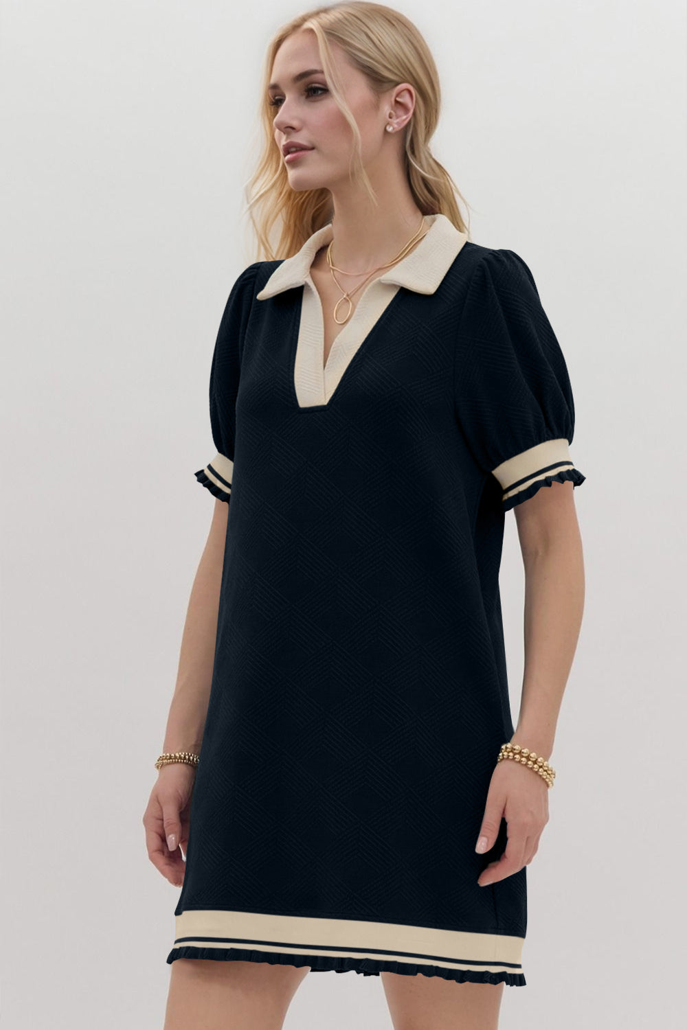 Trendy Contrast Short Sleeve Mini Dress Soft & Comfortable Casual Dress for Women by Stevvex