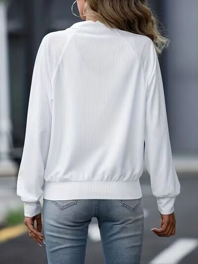 Simple White Zip Up Collared Neck Raglan Sleeve Jacket Comfortable Versatile Casual Women Wear by Stevvex
