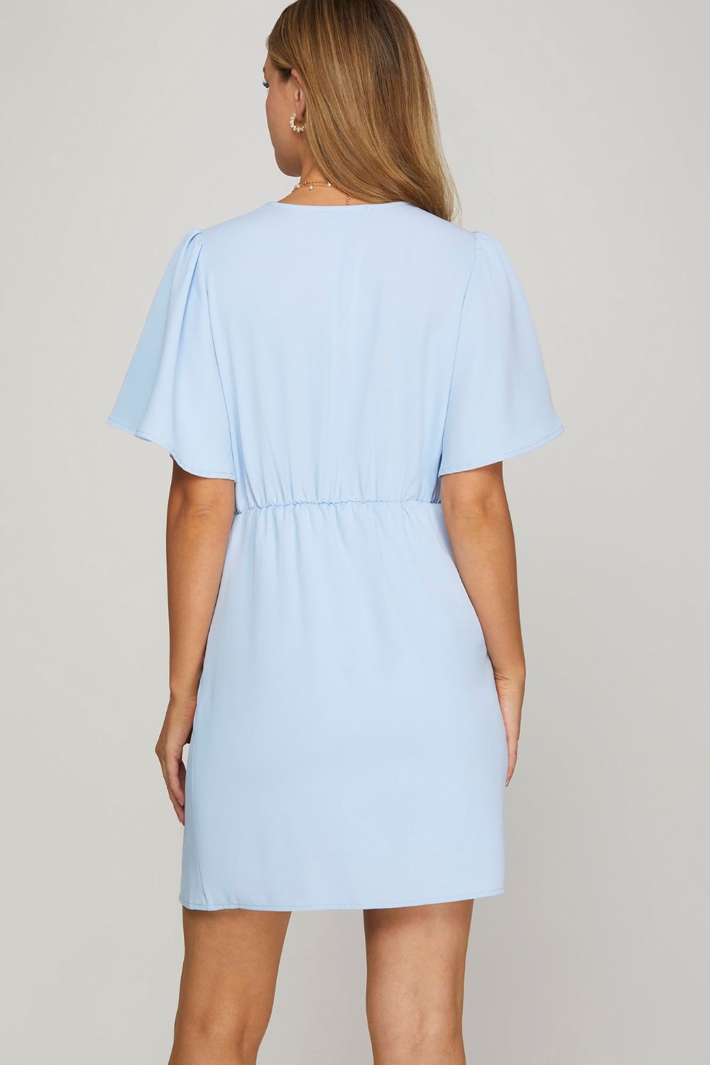 Ruffled Surplice Short Flutter Sleeve Mini Dress For Women – Playful and Feminine Surplice Mini Dress with Flutter Sleeves by Stevvex