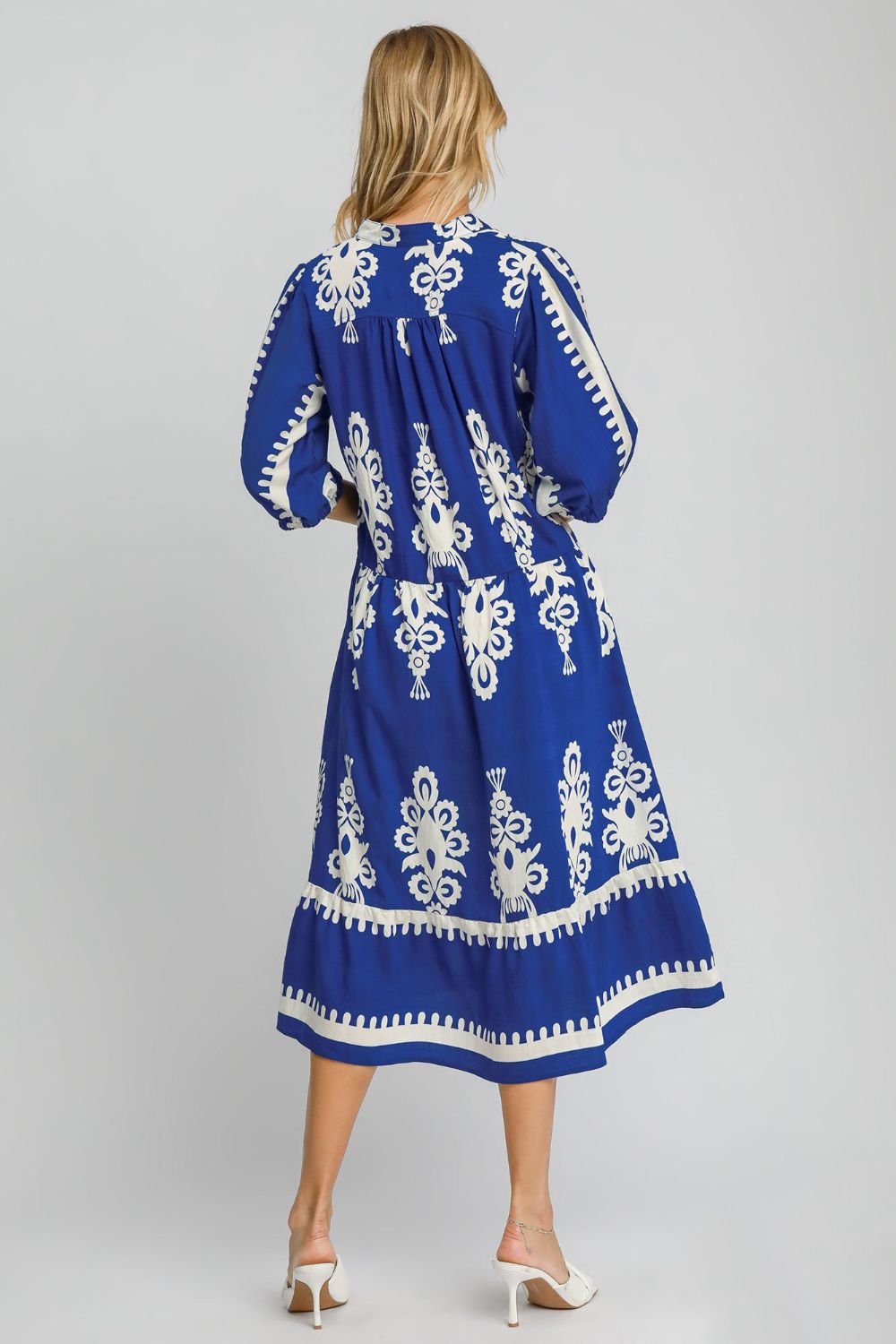 Royal Blue Printed Notched Midi Dress Elegant & Timeless Dress For Every Occasion by Stevvex