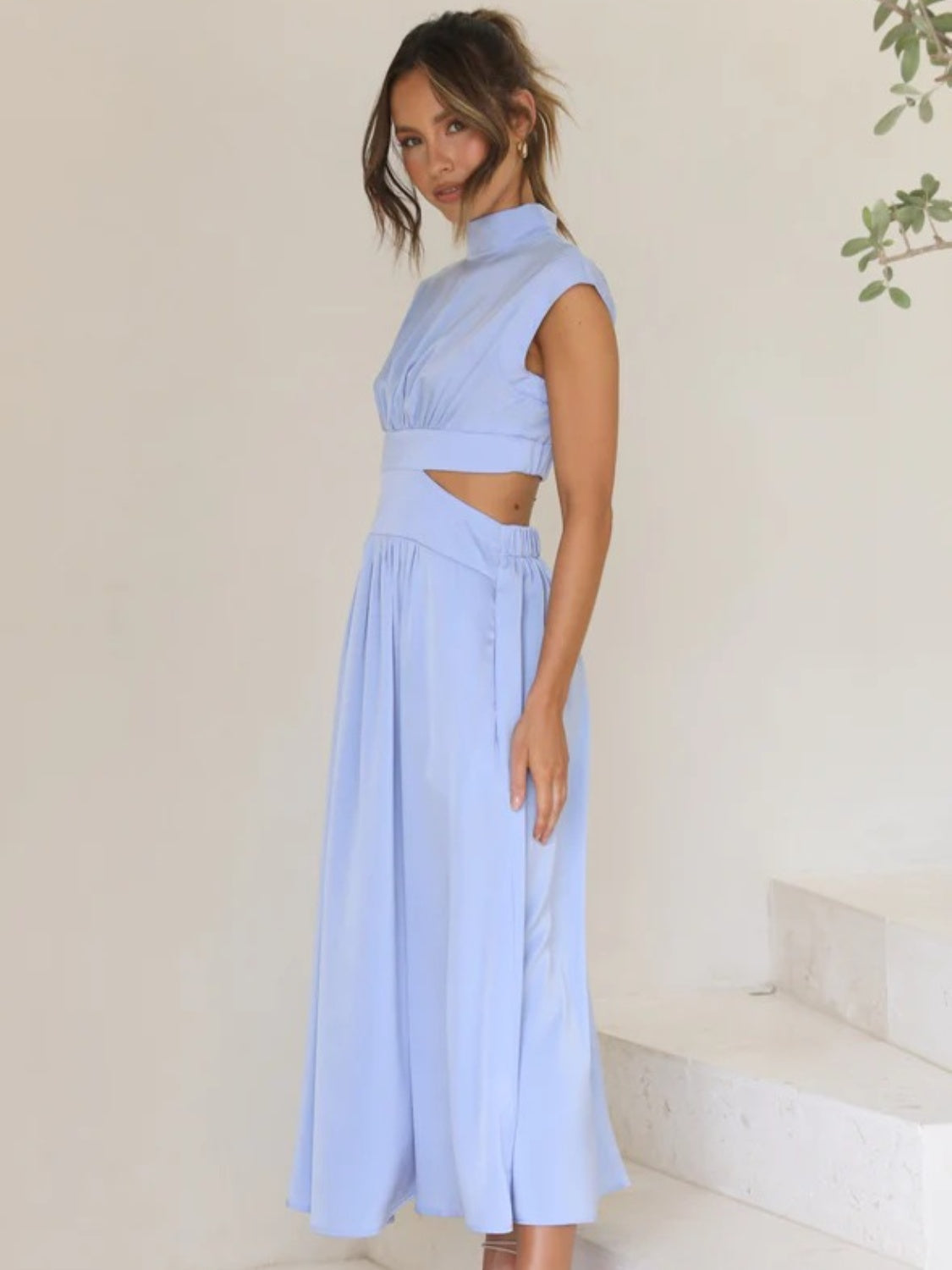 Modern Cutout Mock Neck Sleeveless Ruched Dress Elegant Dress For Women by Stevvex