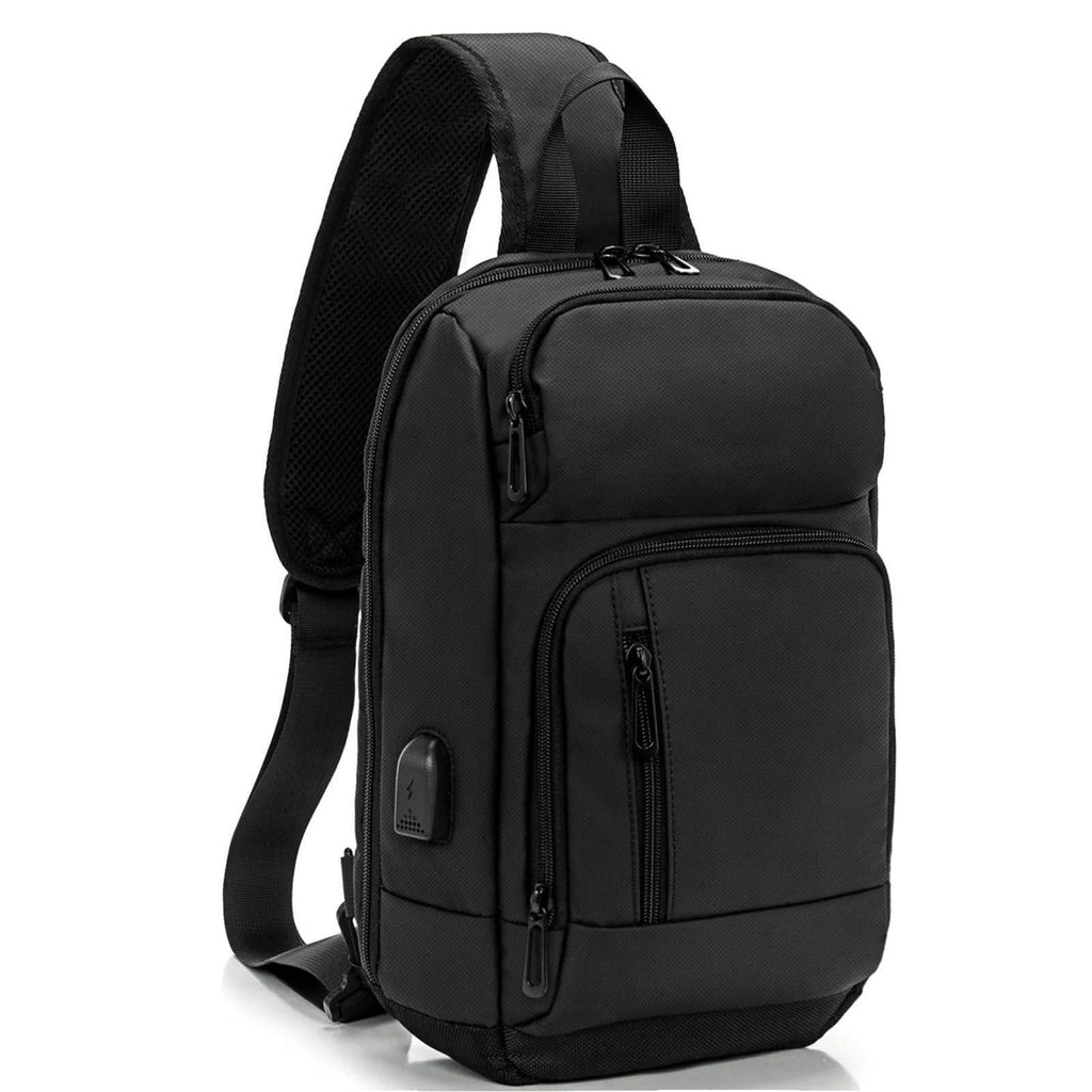 Sling Bag for Men Black Crossbody Bag with USB Charging Port Fits 10.2 inch iPad - Lifestyle Haven