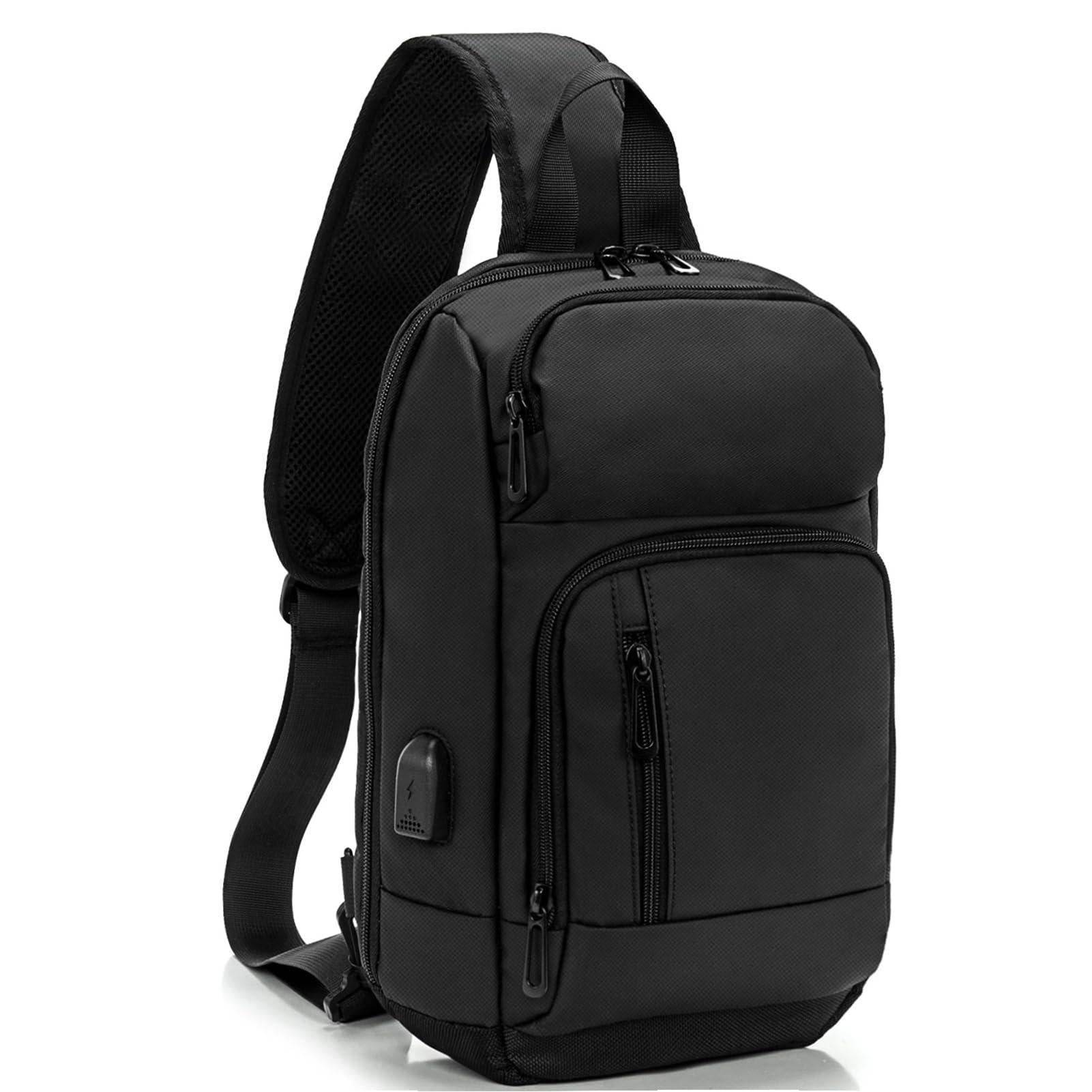 Sling Bag for Men Black Crossbody Bag with USB Charging Port Fits 10.2 inch iPad - Lifestyle Haven