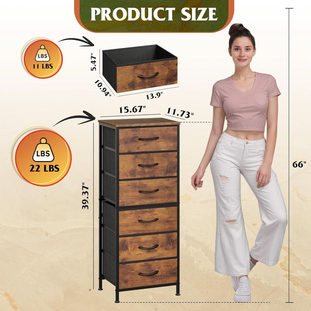 Tall Fabric Dresser with 6 Drawers for Rustic Charm