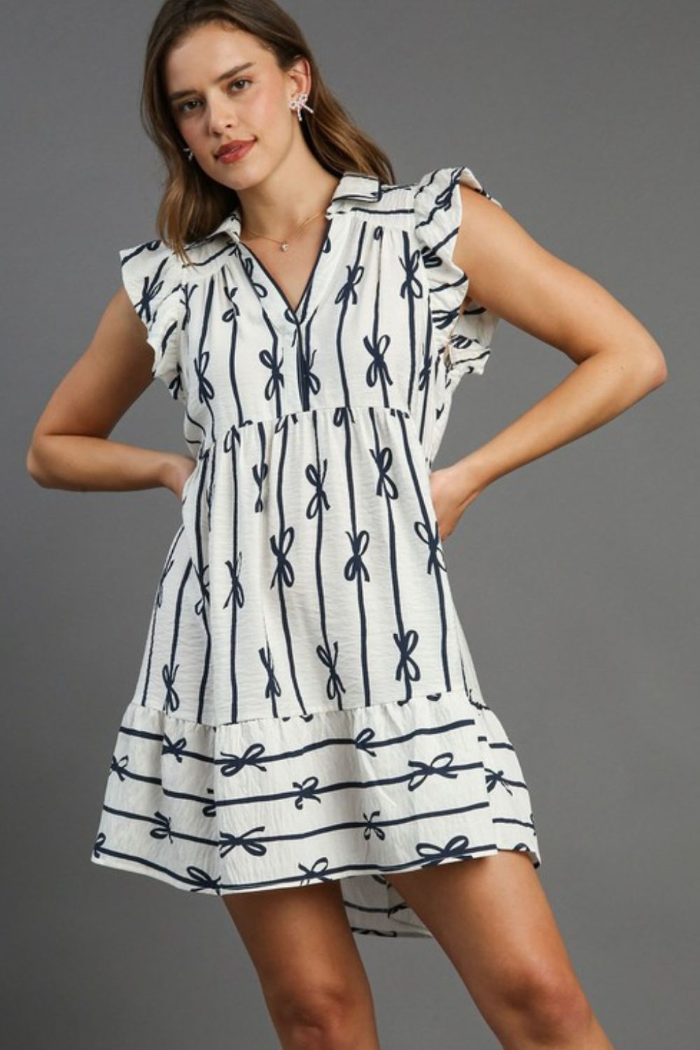Full Size Ribbon Collared Mini Dress Elegant Plus Size Ruffled Dress by Stevvex