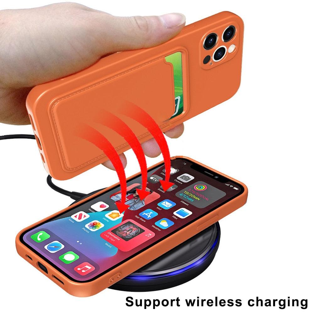 Card Pocket Protective Slim Wallet Case For iPhone 14 13 12 11 Pro Max Modern Bright Color iPhone Cover Lightweight Card Slot Design Simple Color Business Protective Case