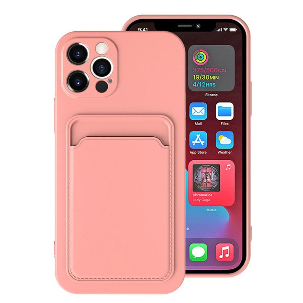 Card Pocket Protective Slim Wallet Case For iPhone 14 13 12 11 Pro Max Modern Bright Color iPhone Cover Lightweight Card Slot Design Simple Color Business Protective Case