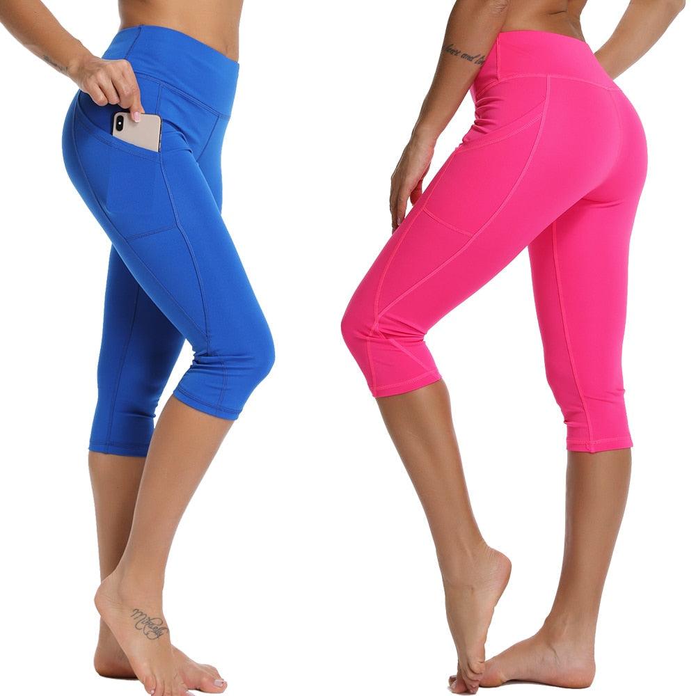 Casual Women's Yoga Pants Gym Fitness Sports Cropped Leggings Pocket Slim Pants Female Solid Color Women's Seamless Scrunch Legging Workout Leggings For Women Lift Tight Gym Yoga Home Pants