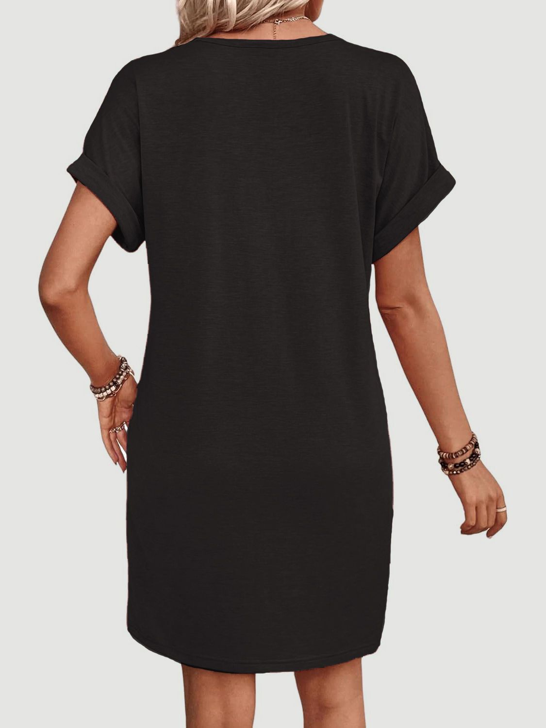 Elegant Button V-Neck Short Sleeve Dress Flattering Casual & Office Wear Simple Dress by Stevvex