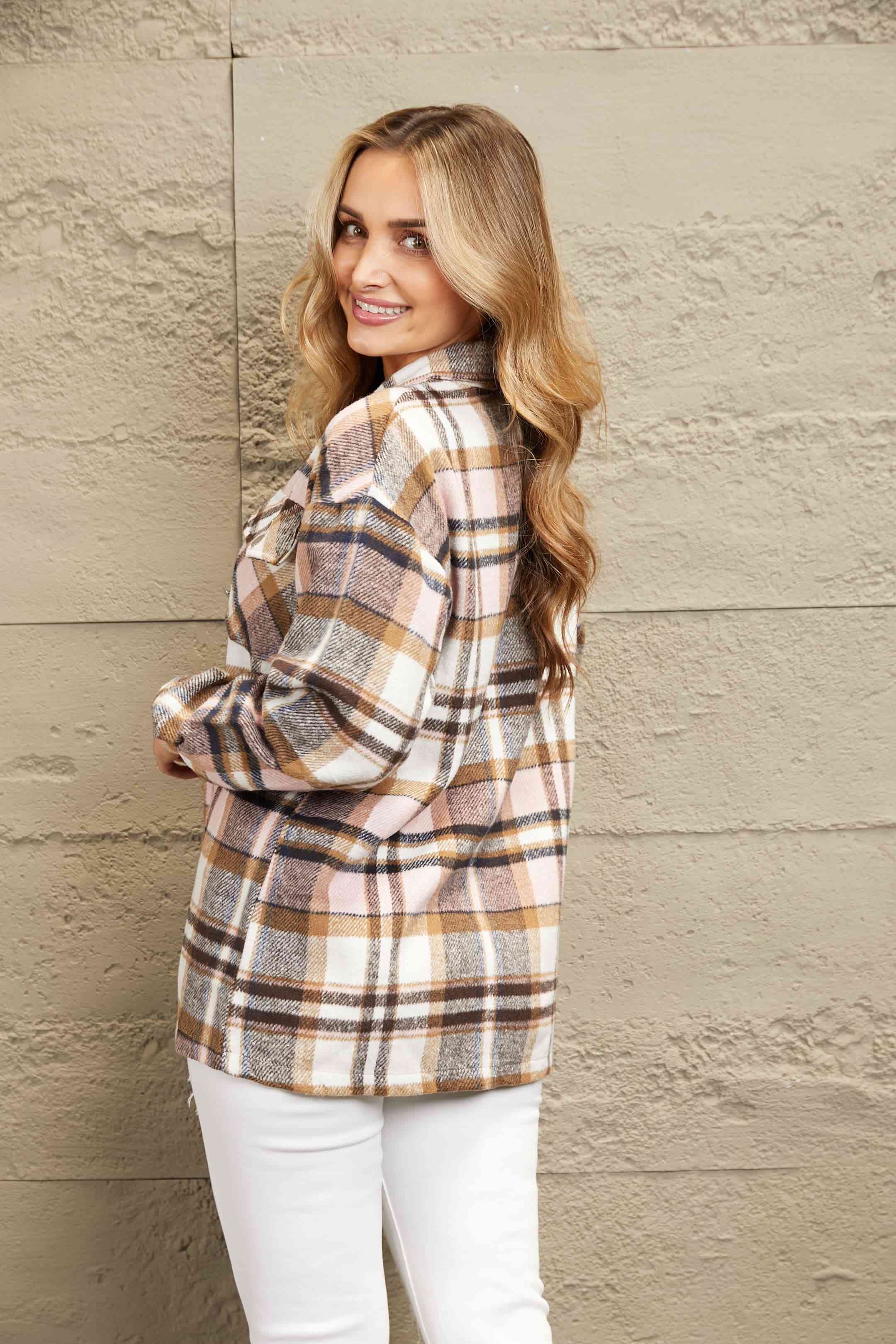 Classic Plaid Button Front Shirt Jacket with Breast Pockets Casual & Minimalist Outerwear by Stevvex