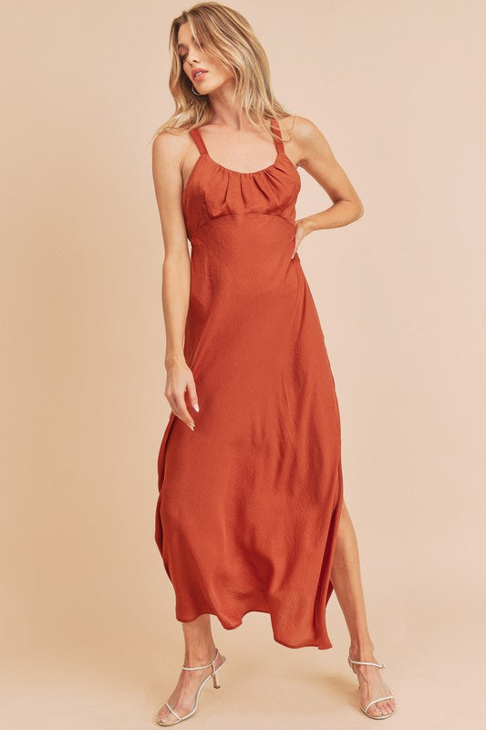 Ruched Side Slit Cutout Back Maxi Cami Dress For Women–Sexy, Elegant, Alluring & Perfect for Formal Occasions by Stevvex