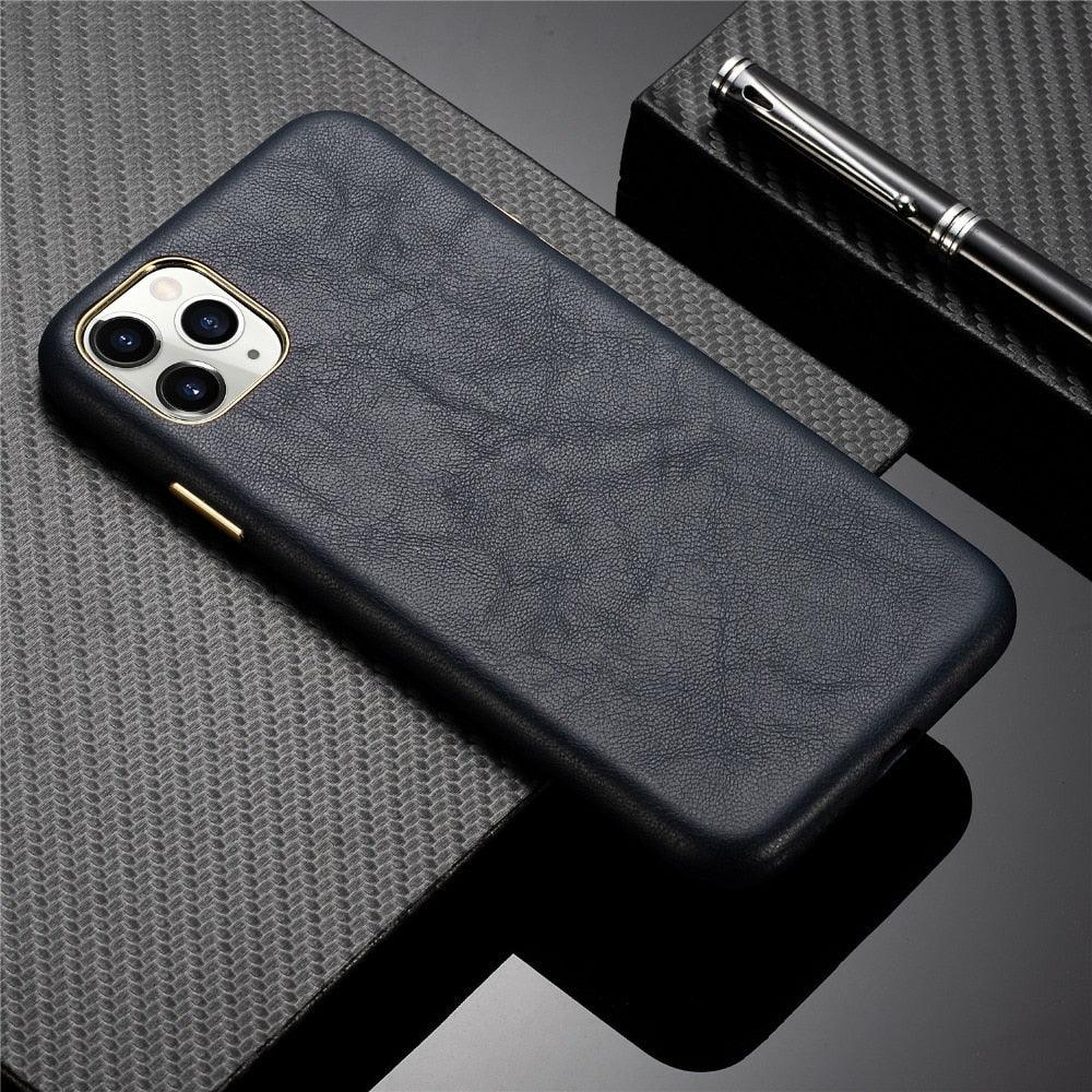 Classic Leather Case Compatible with iPhone Slim Leather Protective Case Midnight Green Luxury Genuine Leather Cover For iPhone 14 Pro 13 12 11 Pro Max X XS XR 7 8 Plus Case Vintage Leather Business Men Iphone Case