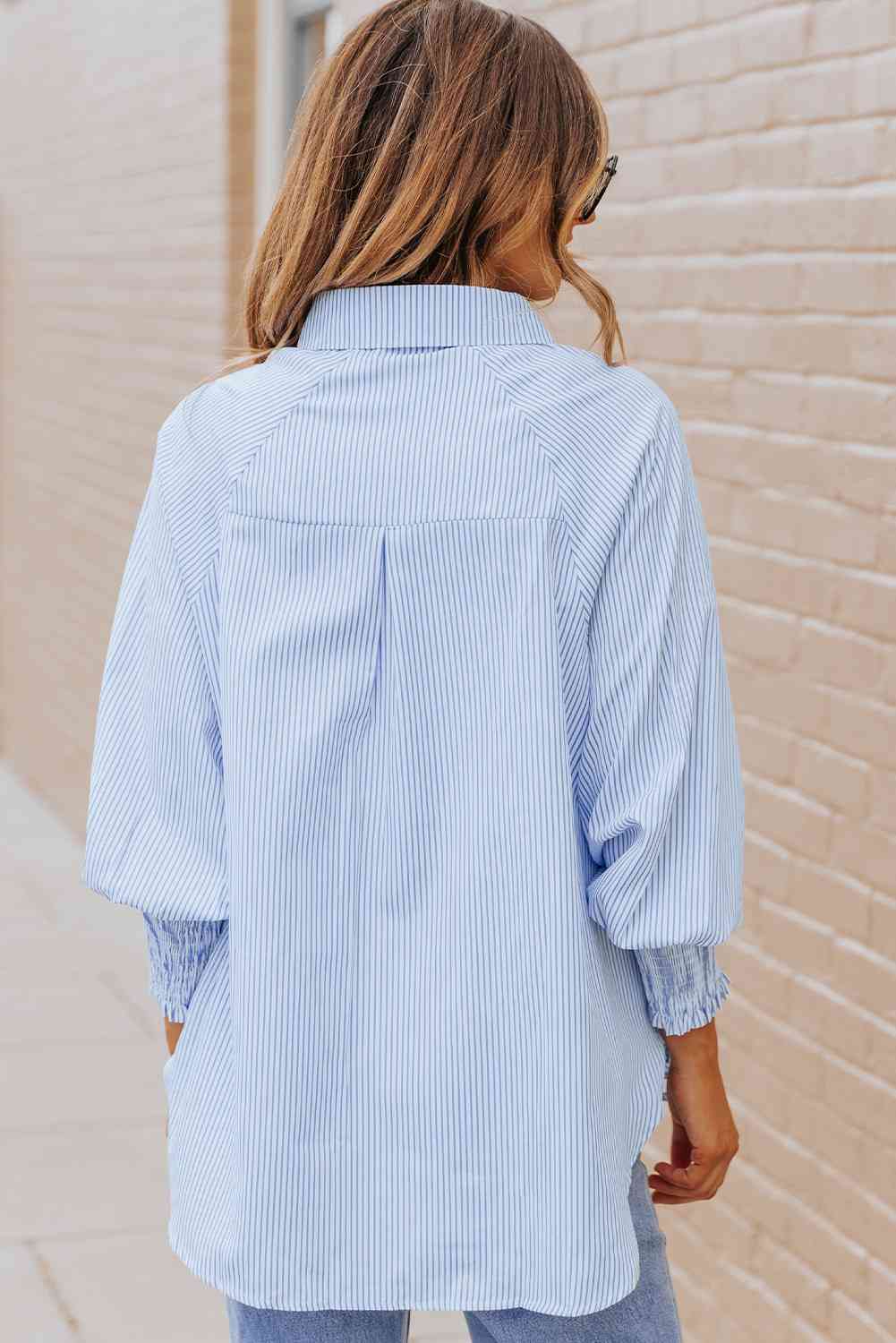Stylish Lantern Sleeve Striped Shirt for Effortless Look