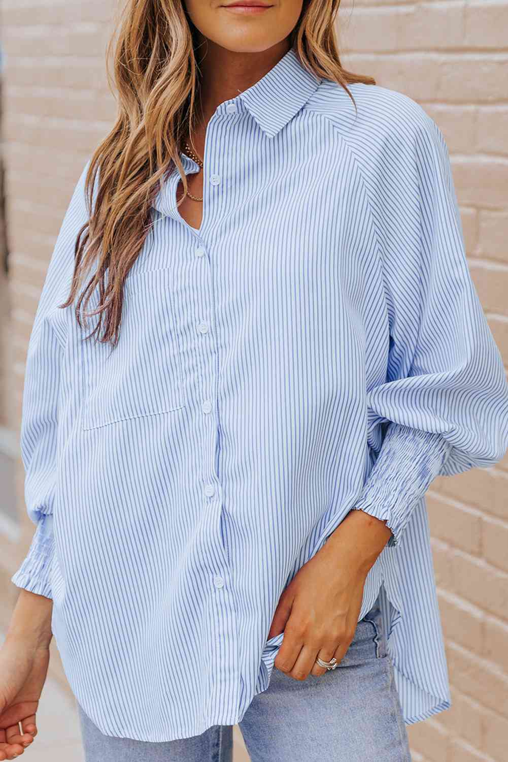 Stylish Lantern Sleeve Striped Shirt for Effortless Look