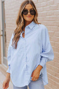 Stylish Lantern Sleeve Striped Shirt for Effortless Look