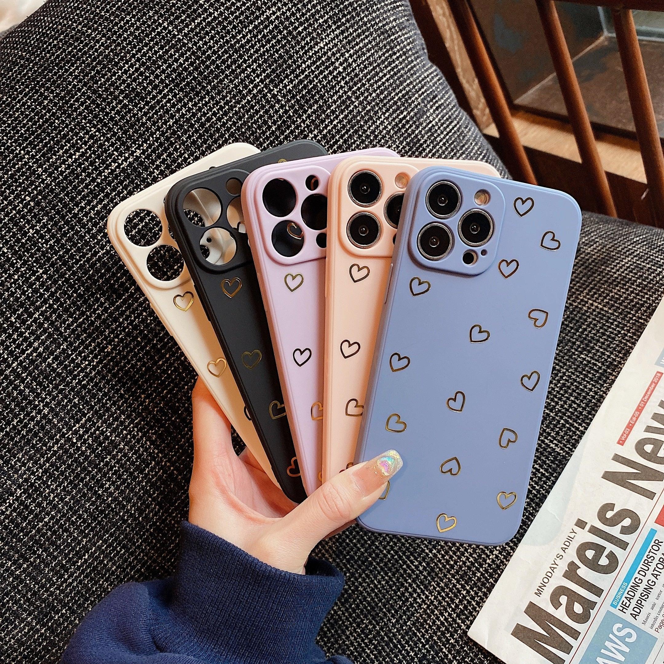 Colorful Silicone Case Soft Protection Cute Pattern Cute Little Heart Phone Case For iPhone 14 Pro Max 13 12 11 X XR XS Max 7 8 Plus Silicone Camera Back Case Cover