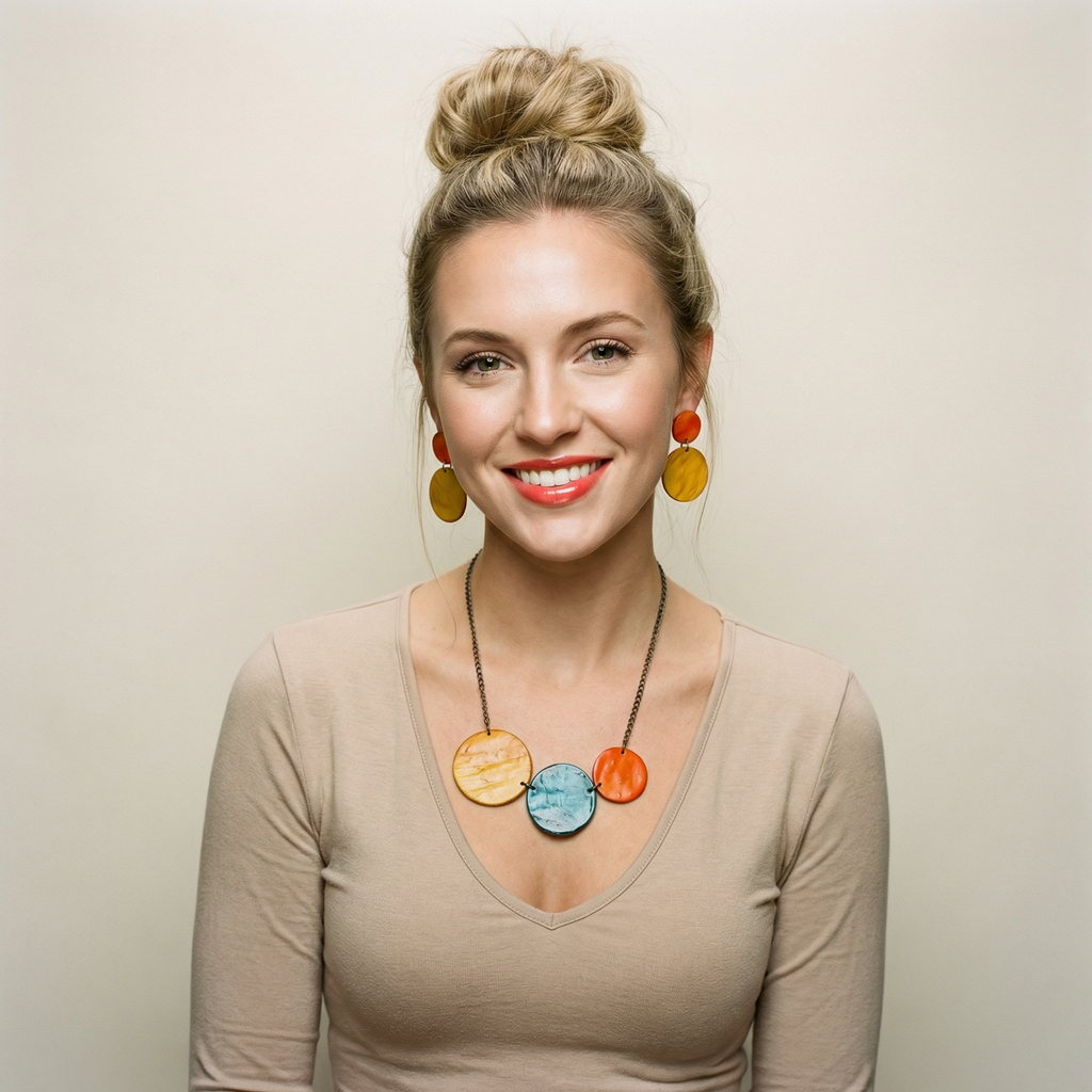 Bright Summer Jewelry Set- Circle Necklace & Earrings