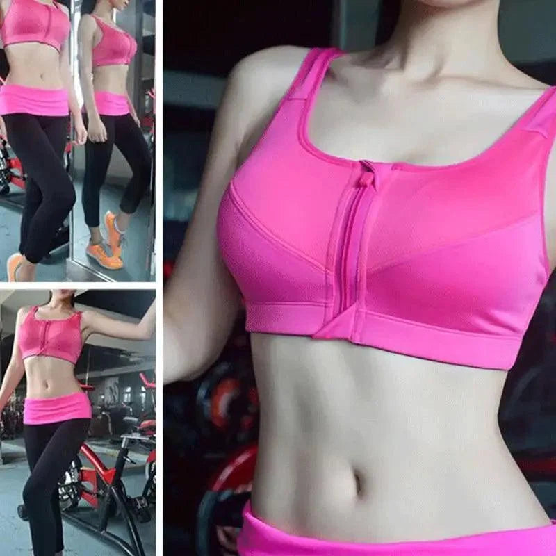 Comfortable High Quality Women's Zipper Sports Bras Plus Size 2XL Wirefree Padded Push Up Tops Lady Girls Breathable Fitness Run Gym Yoga Vest