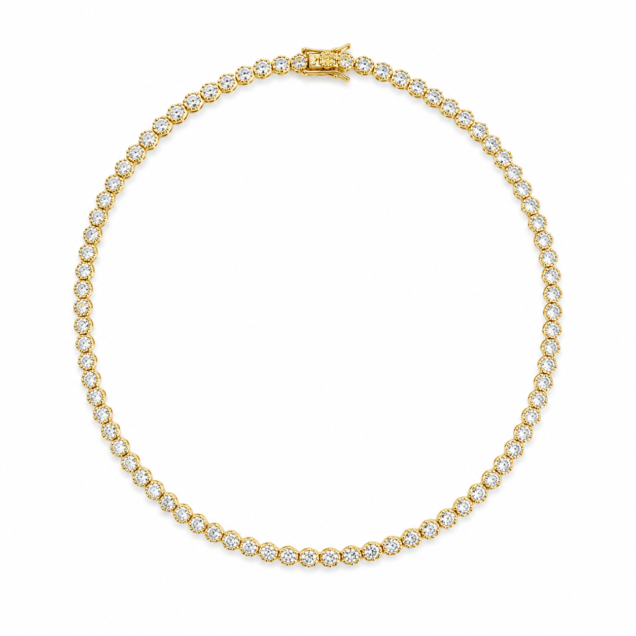 Choker Necklace With Round Clear Cz Cubic Zirconia Stones (f239)