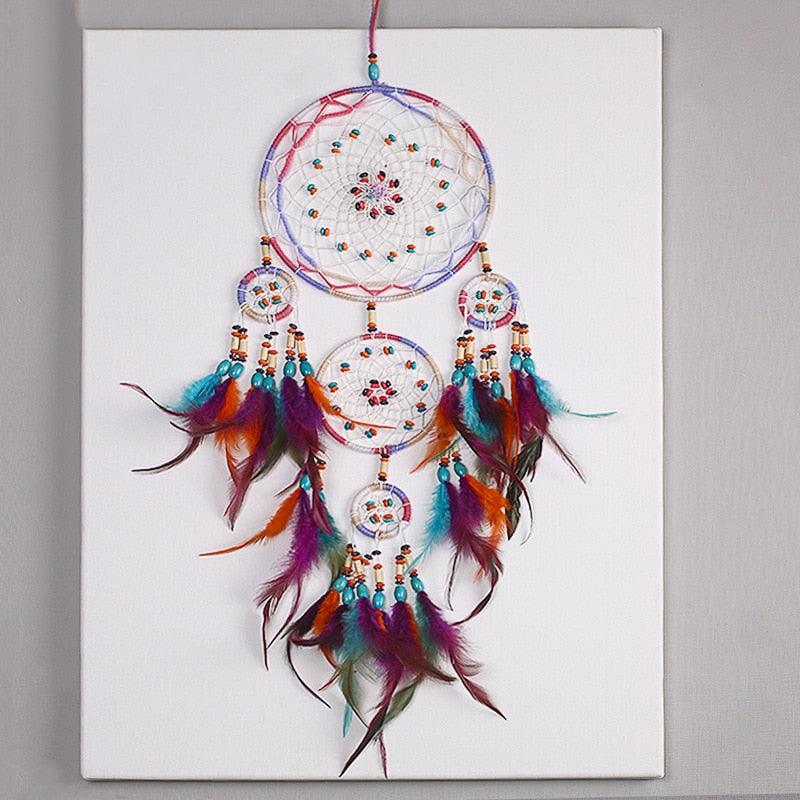 Creative Handmade Five-ring Dream Catcher Pendant Living Room Bedroom Decor Beautiful Hanging Ornament Elegant Wall Art Decoration For Windows Balcony Bedroom & Wedding Party Gift For Girls  Kids