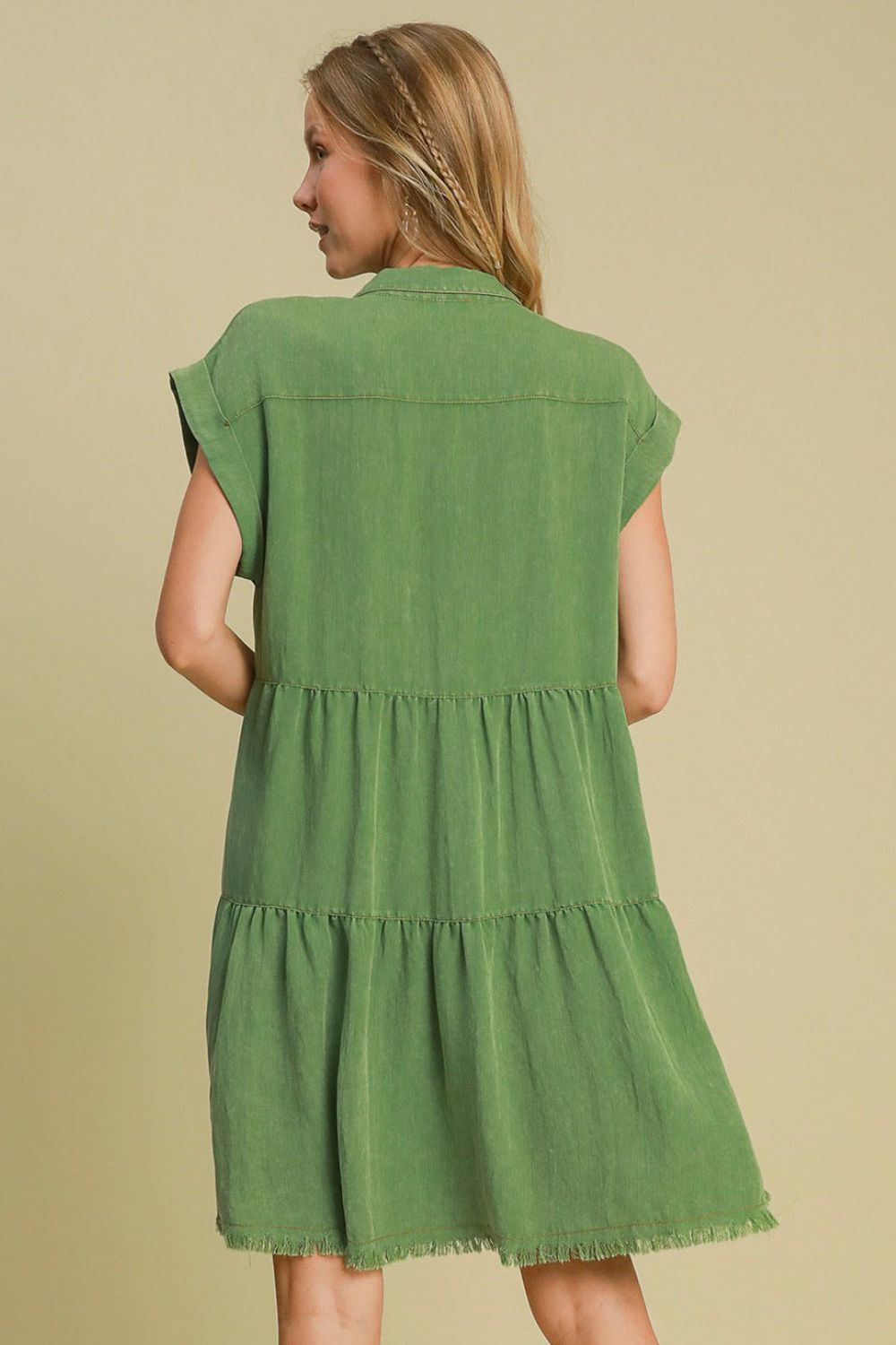 Green Full Size Button-Down Shirt Dress Plus Size Casual & Simple Lightweight Dress by Stevvex