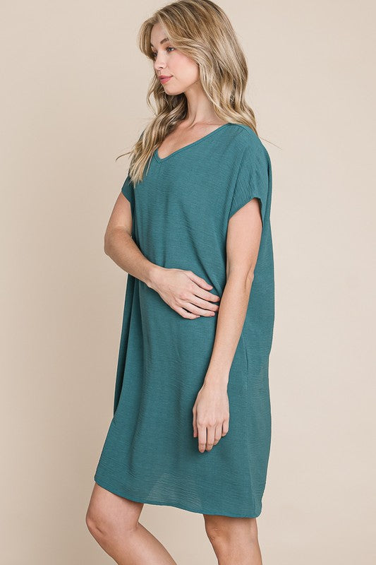 V-Neck Short Sleeve Dress with Pockets – Casual, Comfortable, Stylish and Practical V-Neck Dress with Convenient Pockets for Effortless Chic by Stevvex