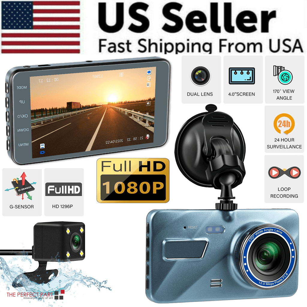 HD 1080P Car Dual Lens Dash Cam 4" DVR Recorder Front & Rear Camera Night Vision - Lifestyle Haven