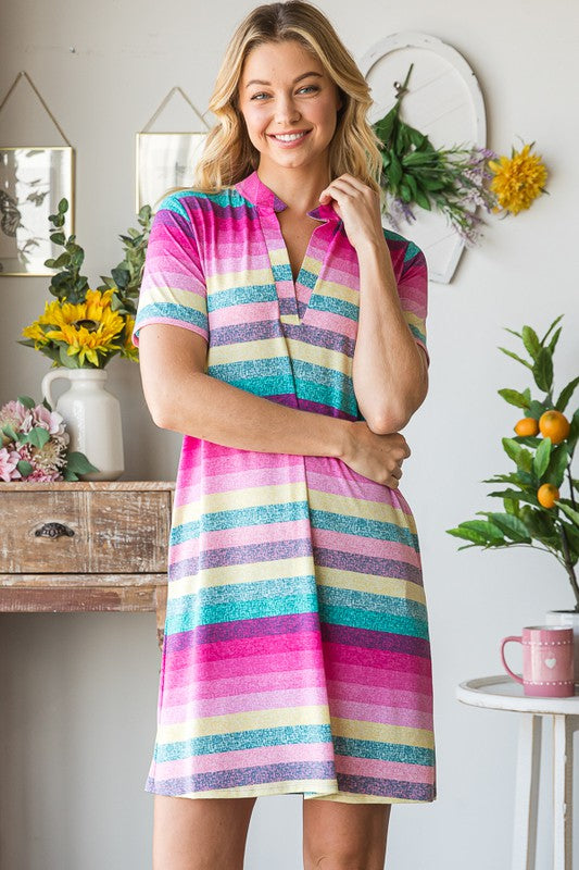 Colorful Full Size Striped Short Sleeve Mini Tee Dress Plus Size Casual Essential Summer Dress by Stevvex