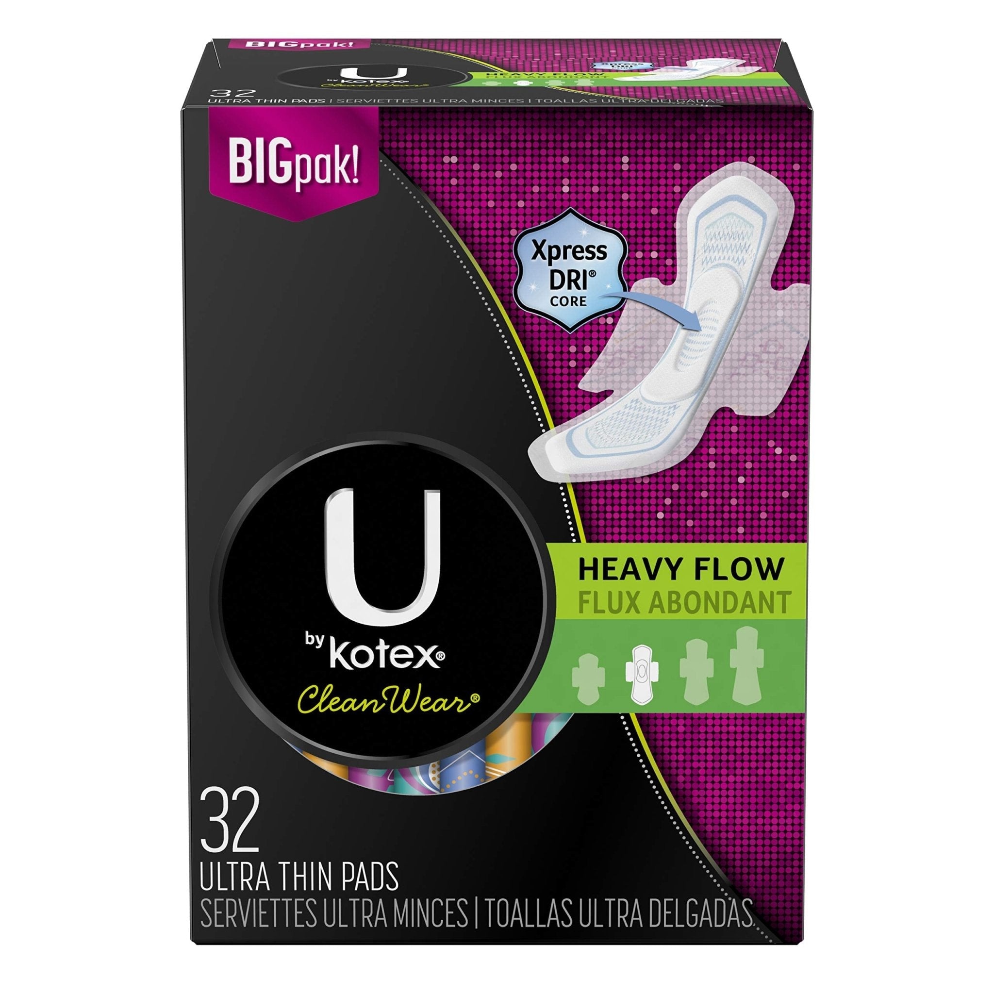 U by Kotex Cleanwear Ultra Thin Pads with Wings Heavy Flow 32 Count - Lifestyle Haven