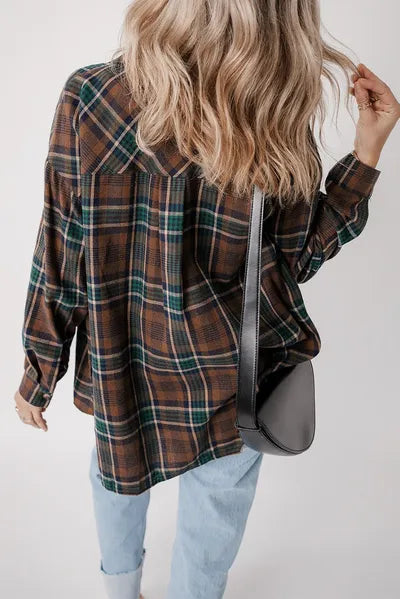 Timeless Women's Classic Plaid Button-Up Long Sleeve Jacket – Lightweight & Stylish Cotton-Blend Outerwear by Stevvex
