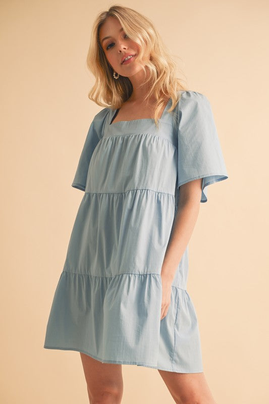 New Summer Square Neck Half Sleeve Tiered Dress For Women, Flattering, Chic, Comfortable and Versatile for Any Occasion by Stevvex