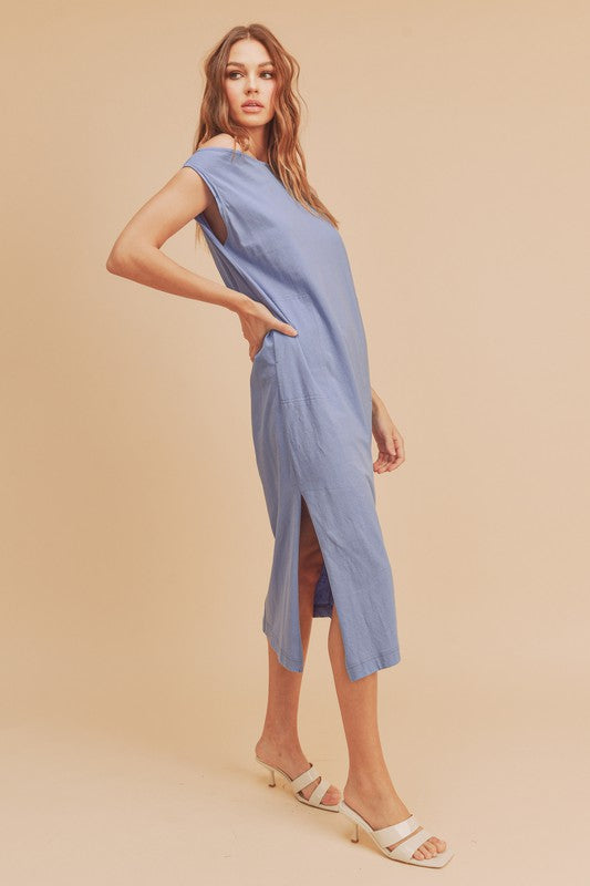 Side Slit Round Neck Sleeveless Midi Elegant Dress–Versatile, Chic, and Timeless Wardrobe Staple with Side Slits and Sleeveless Design for Effortless Style by Stevvex