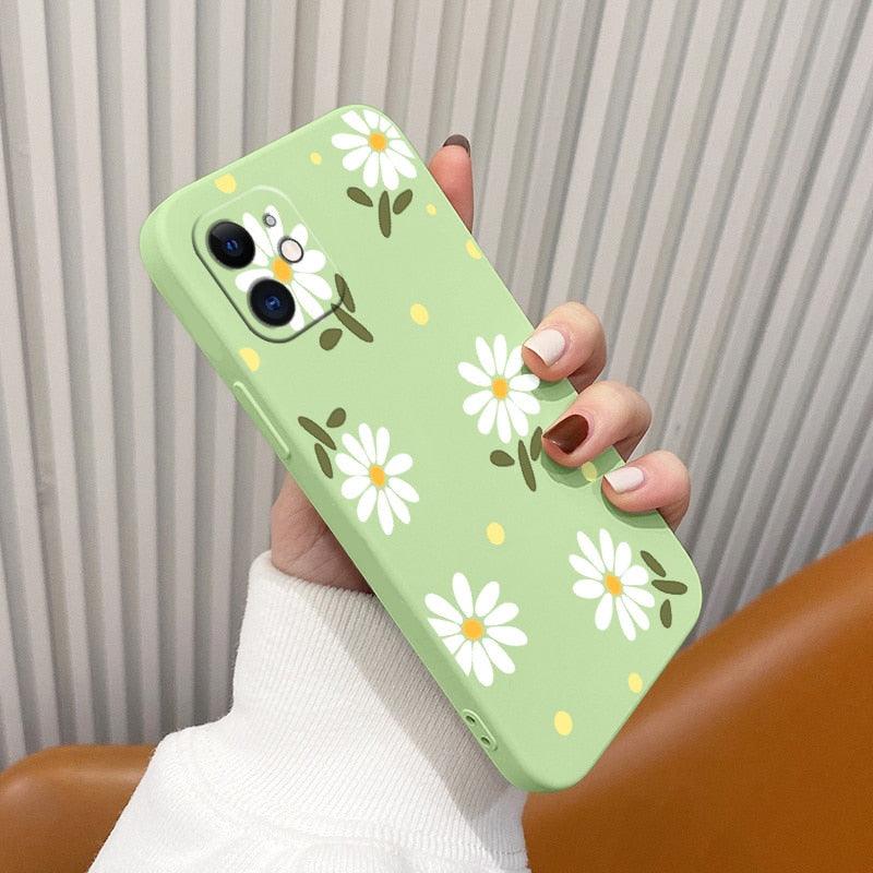 Daisy Silicone Case For iPhone 13 12 Pro Mini 11 Pro Max X XR XS New Ultra Thin Soft Phone Cover Case Daisy Pattern Glossy Soft Silicone Case Cute Girls Case Slim Lightweight Protective Bumper Cover