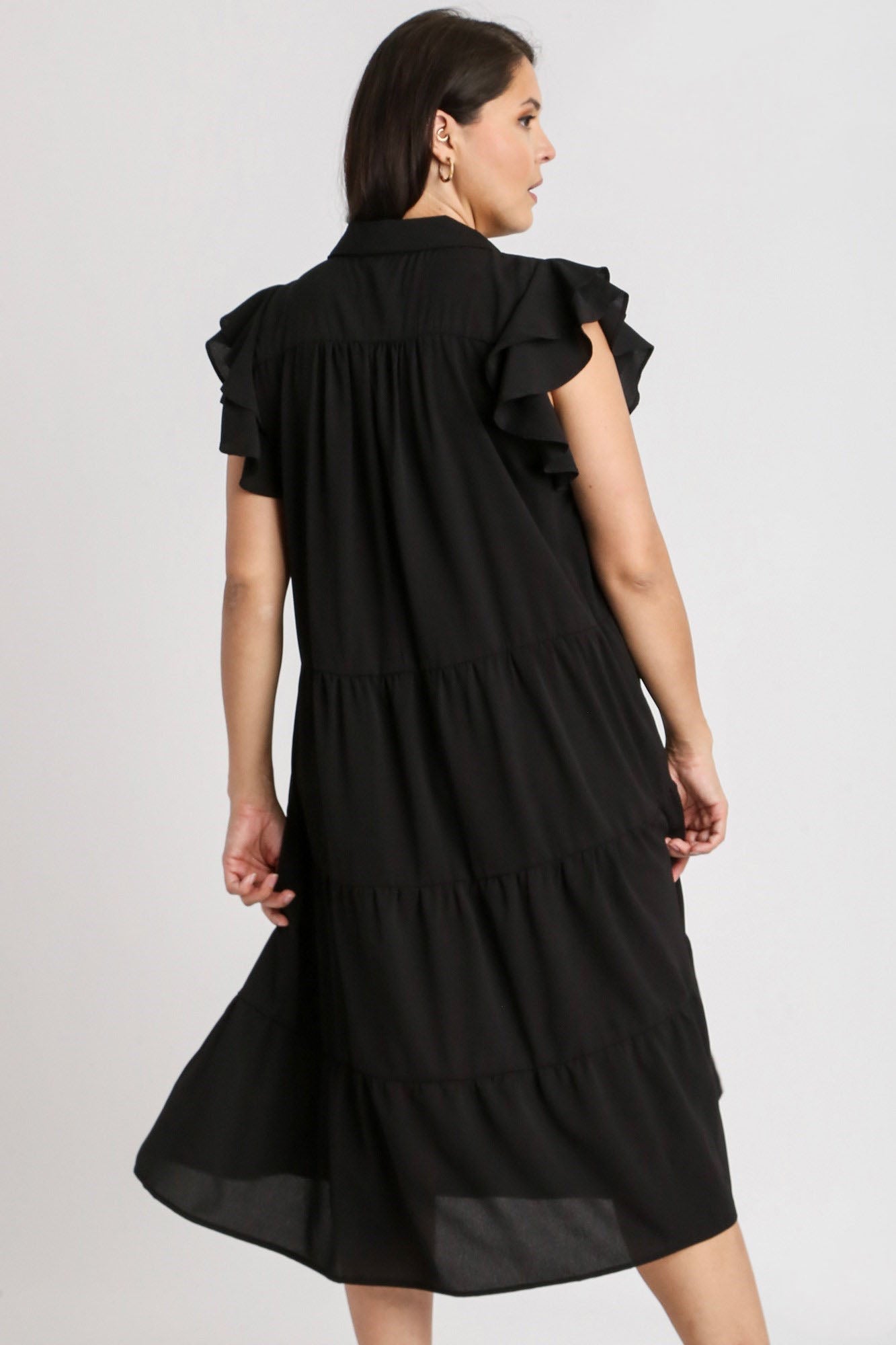 Black Full Size Ruffle Cap Sleeve Dress Plus Size Elegance Women Luxury Dress by Stevvex