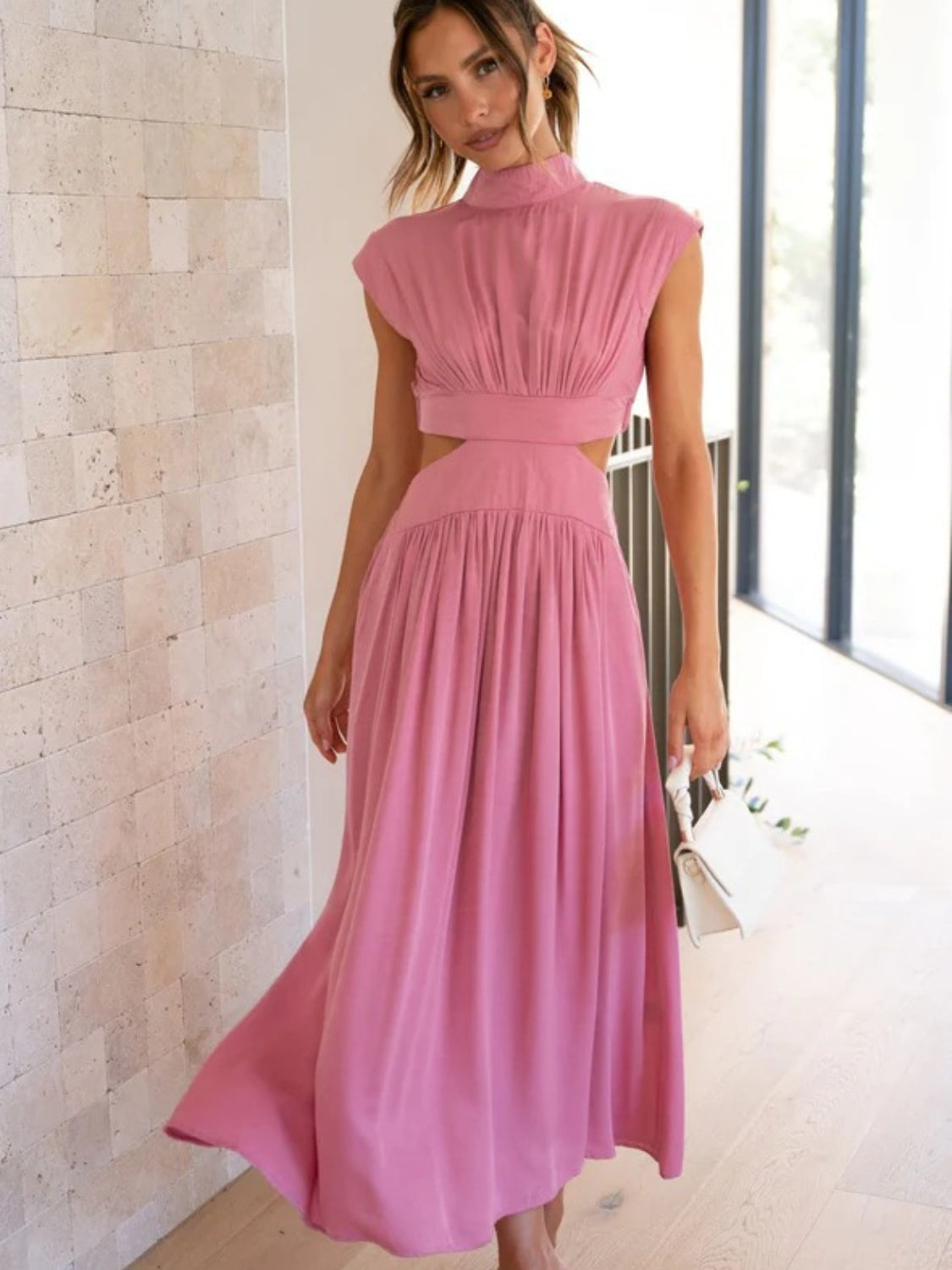 Modern Cutout Mock Neck Sleeveless Ruched Dress Elegant Dress For Women by Stevvex