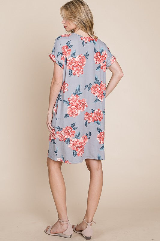 Floral Round Neck Short Tee Dress with Pockets For Women – Comfortable, Casual & Functional for Everyday Wear by Stevvex