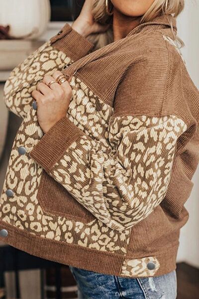 Leopard Print Drop Shoulder Jacket with Button-Up Closure Beautiful Unique Design Winter Jacket by Stevvex