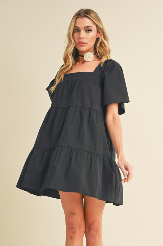 Square Neck Half Sleeve Tiered Summer Dress For Women–Elegant & Flattering with Ruched Detail & Chic Tiered Design by Stevvex