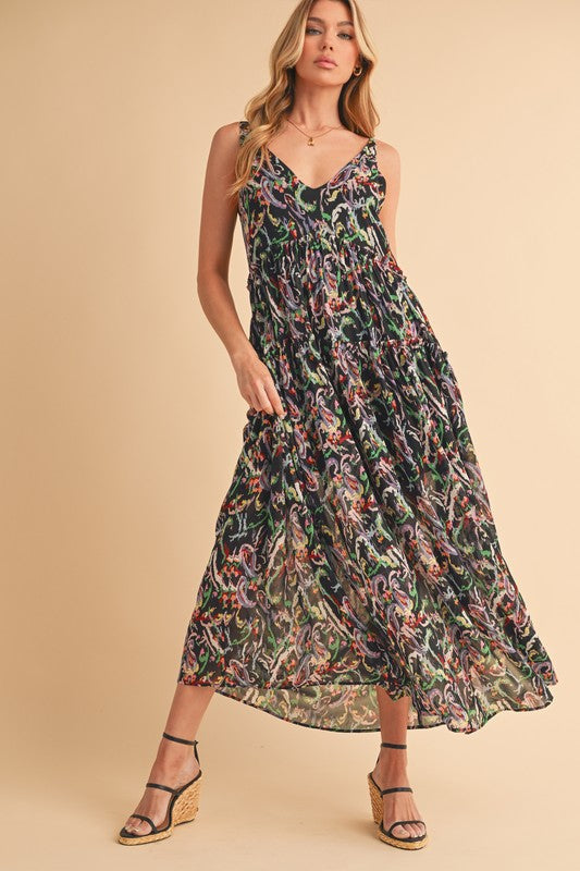 Printed V-Neck Frill Tiered Cami Comfortable Dress For Women – Playful, Feminine & Fun for Summer Days by Stevvex