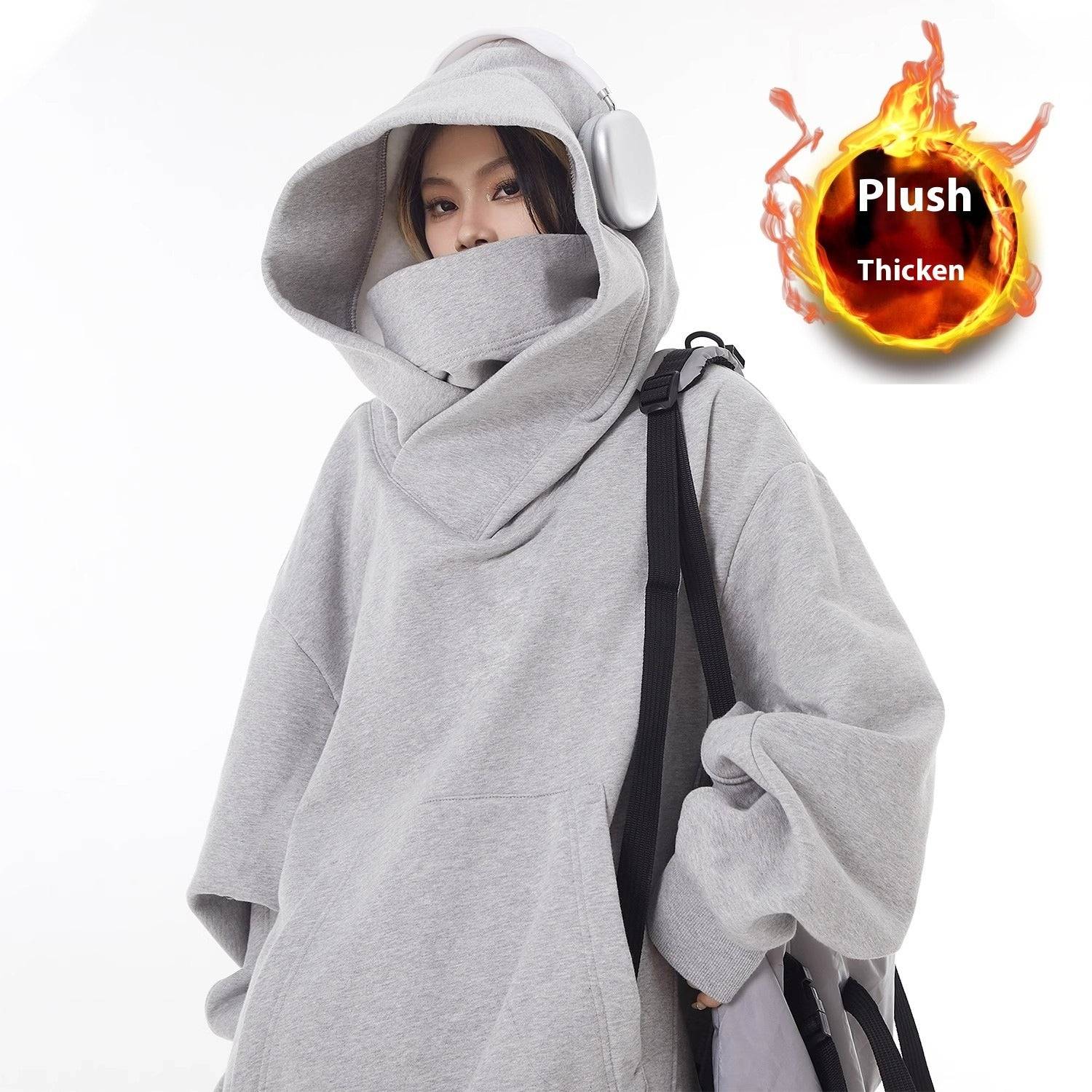 Loose High Collar Fleece Lined Hoodie - Lifestyle Haven